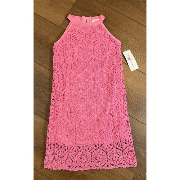 Design History Girls Pink Blast Crochet Halter Dress Size L - Picture 1 of 8
